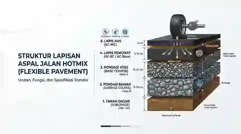 grafis gambaran struktur lapisan aspal jalan